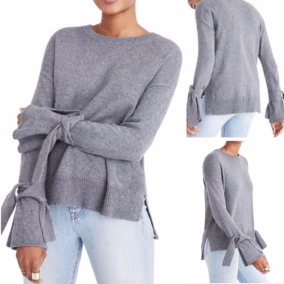 Madewell Sweaters - madewell | tie cuff pullover gray sweater sz S